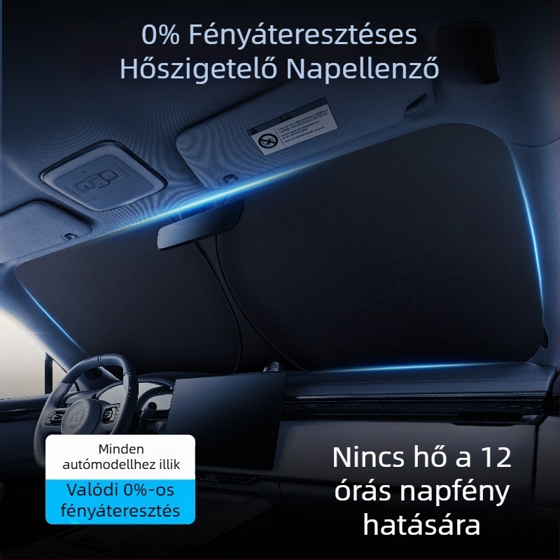 Autó első szélvédő napvédő – titánium ezüst + ütésálló anyag, beépített telepítés, univerzális illeszkedés, testreszabás és logónyomtatás