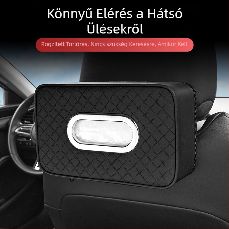 Autóba illő zsebkendőtartó – bőr, függőleges, autóhasználatra; testreszabható (Anyag: Bőr; Termékkód: 98567)