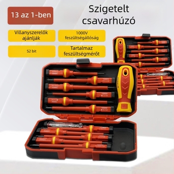 13 darabos szigetelt csavarhúzó készlet: Phillips és lapos fejű, magnetikus, króm-vanádium acélból