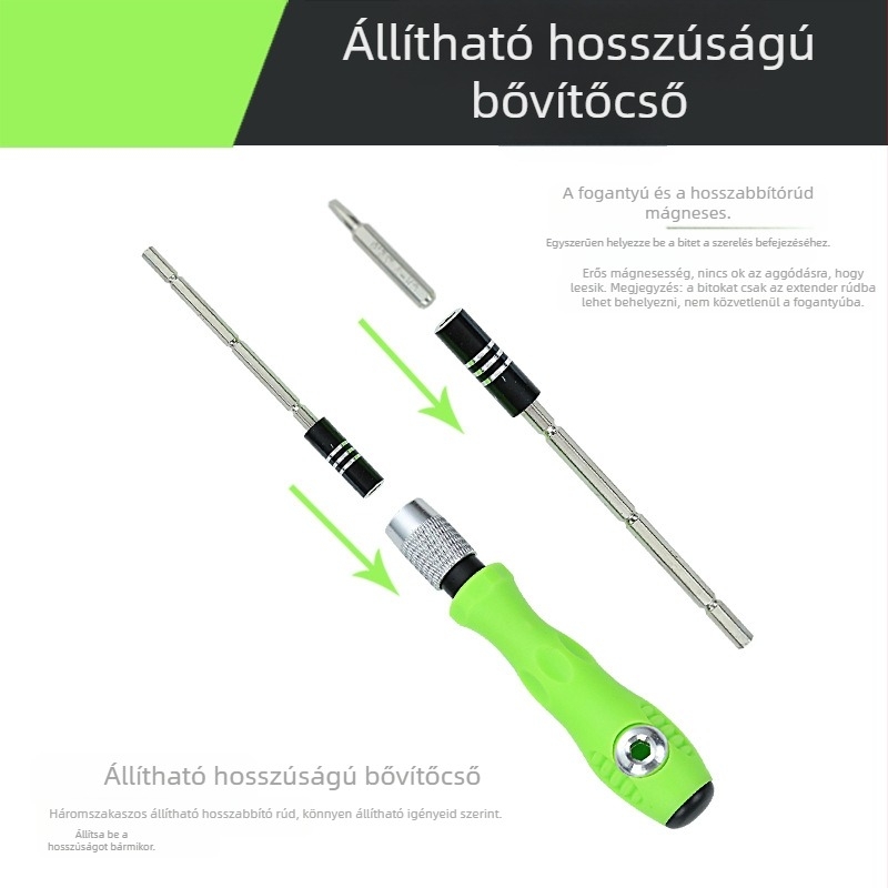 32 az 1-ben precíziós csavarhúzó készlet mobiltelefonokhoz, Cr_V króm-vanádium acél, mágneses bitek, PP+TPR markolat, keresztes fej