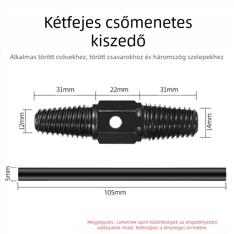 Csővezeték-törött fejű csavar kiszedő — szénacél, 90 mm hosszú, 0,2 kg tömegű, univerzális