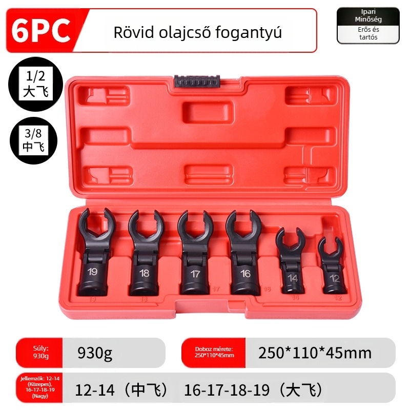 Univerzális hajlékony fejű olajcsőfogó nyitott végű, autójavításhoz; króm-vanádium acél, foszfátos bevonat, tömeg 2.0 kg