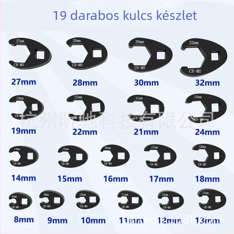 Autójavításra szánt fejű kulcs készlet, magas széntartalmú acél, két szett: 15 fej és 19 fej, tömeg 1,4–2 kg