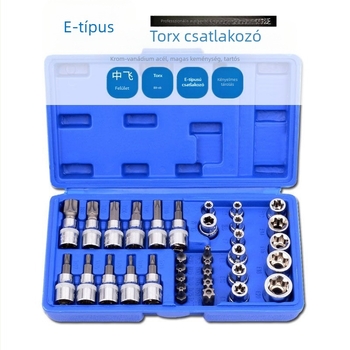 34 darabos Torx diókulcs készlet E4–E20 és T10–T60, króm-vanádium acélból, gépjavításokra
