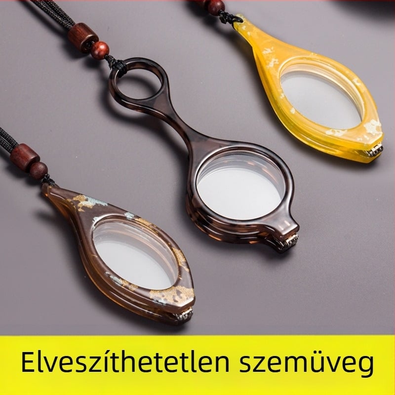 Olvasó szemüveg, összecsukható, könnyű, nyakláncon hordható kivitel, teljes keret
