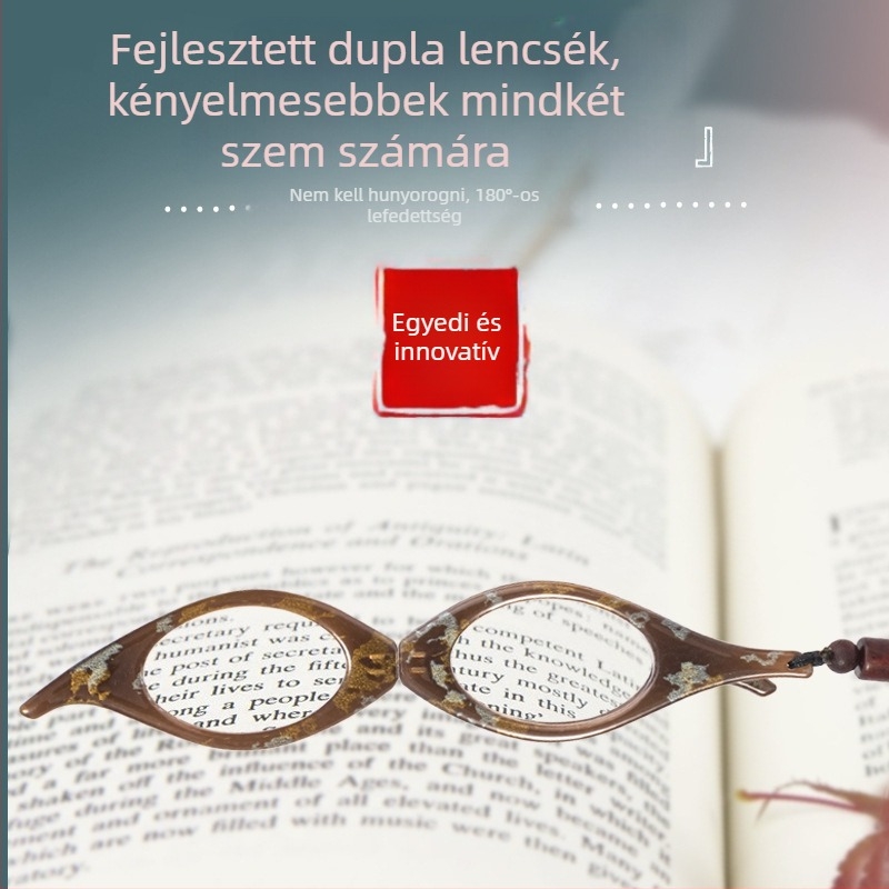 Olvasó szemüveg, összecsukható, könnyű, nyakláncon hordható kivitel, teljes keret