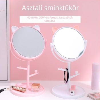 Asztali sminktükör macskafüllel, forgatható HD, egyoldalas, műanyag keret, hálószobára