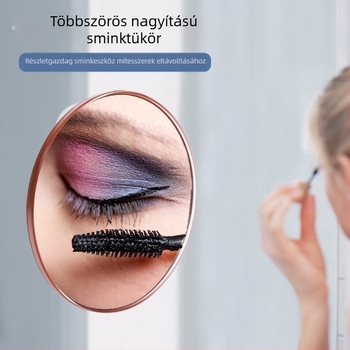 Kozmetikai tükör nagyítással: 3x, 5x, 7x, 10x, 20x és 30x, Ø15 cm, hordozható, három szívókorong a fürdőszobába.