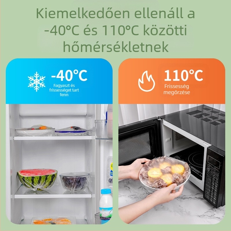 Egyszer használatos frissességmegőrző fedél maradék ételekhez, PE, -60°C–140°C, egyszerű csomagolás, 1 db