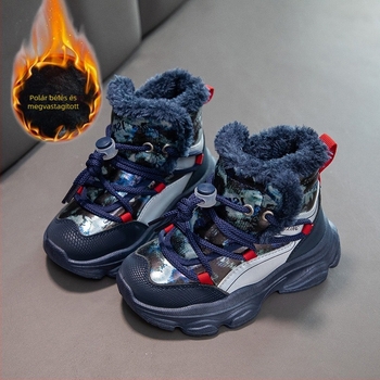Gyerekeknek készült pamutcipő téli fleece-béléses, vastag talpú hegymászó stílusú sneaker fiúknak és lányoknak