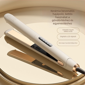 Kétfunkciós kerámiás hajformázó és vasaló LCD-kijelzővel, többfokozatú hőmérsékletszabályozás, 35W, 220V