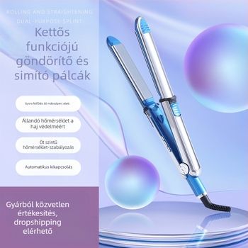 Kétfunkciós hajvasaló göndörítésre és simításra — keramikus fűtőelem, hővezető átmérője 15 mm alatt, 15 hőfokozat, 350 W, 127–220 V