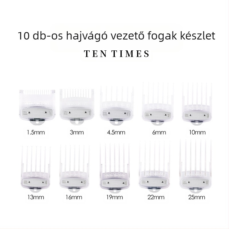 CestoMen elektromos hajvágó, 10 darab védőfésűvel, átlátszó csat dizájn