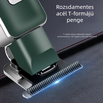 Elektronikus hajvágó gép fodrászathoz, rozsdamentes acél penge, beépített 500–800 mAh akkumulátor, üzemidő 0–1 óra, vízálló, leválasztható és mosható pengefej.