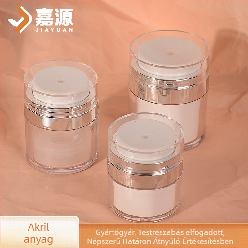 Akril vákuumos krémes flakon pumpával, injekciós formázás, galvanizált felület, kozmetikai csomagolás