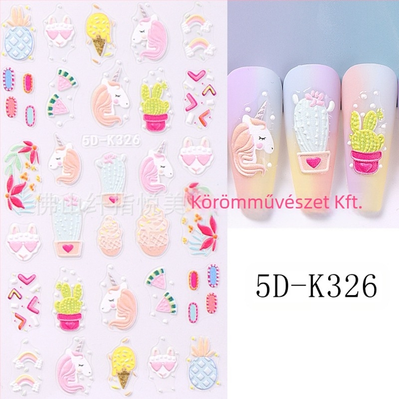 Műköröm matricák – 5D reliefes Halloween dizájn tort és fánk és kaktusz motívumokkal – SWEET TREND OEM nőknek, modern stílusban