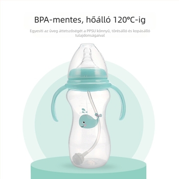 Meiyingtang Újszülött cumisüveg fogantyúval, PP anyag, széles nyakú, ívelt alak, logó nyomtatva