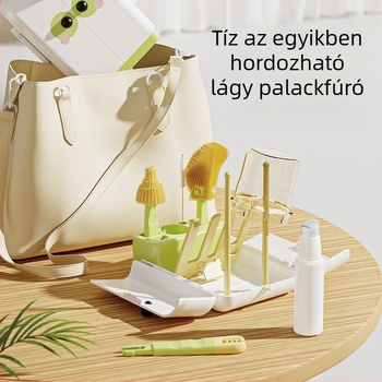 Gyerekeknek készült hordozható, kétoldalas, összecsukható üveg- és pohártisztító készlet – többfunkciós tisztító kefék, szilikon pohártisztító és tároló doboz