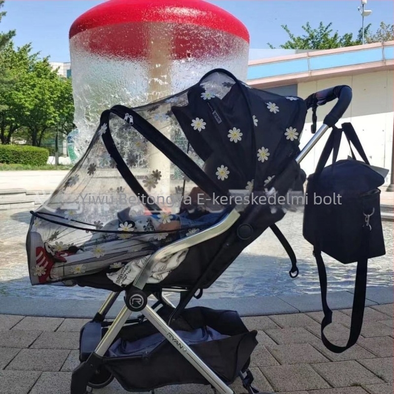 Baba babakocsi szúnyogháló tavasz–nyár, poliészter, acélkeret, szerelés nélküli, margaréta hímzés