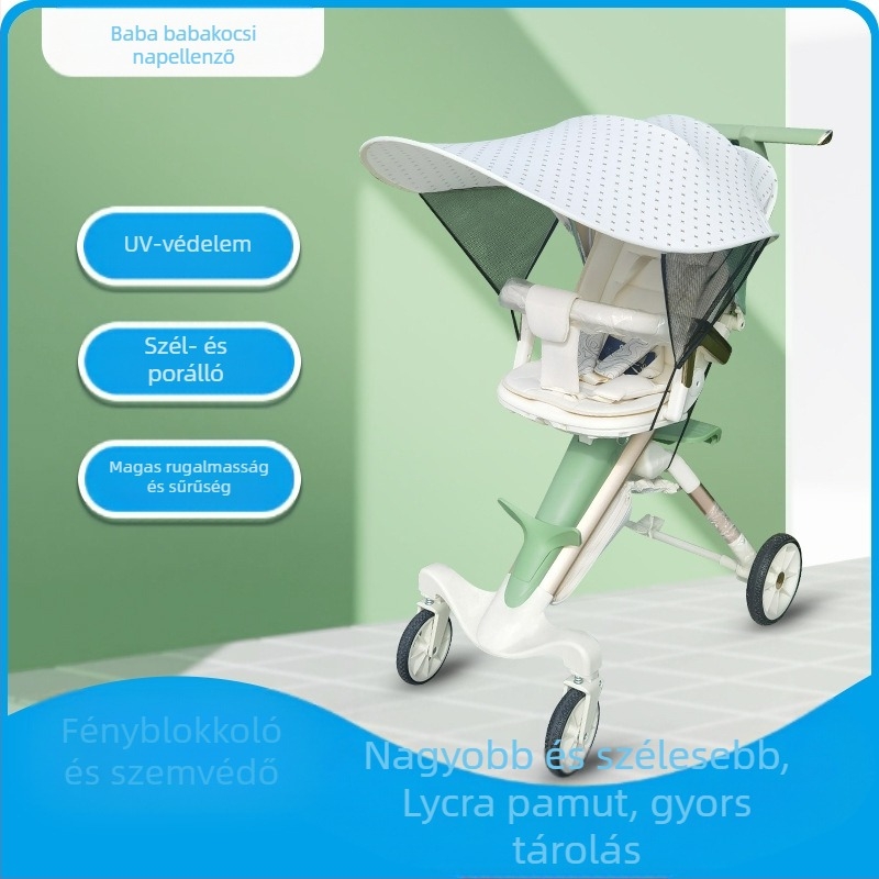Babakocsi napellenző, UV védelem, univerzális teljes kupol, szélálló, levehető, Lycra-pamut anyag