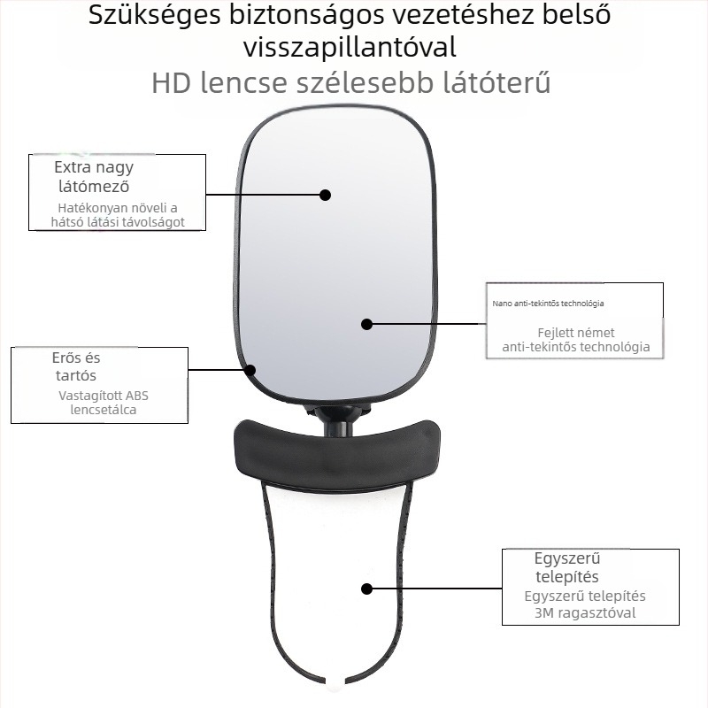Autó belső visszapillantó tükre, 360°-os forgatás, állítható; baba megfigyelő tükör, négykerekű járművekhez