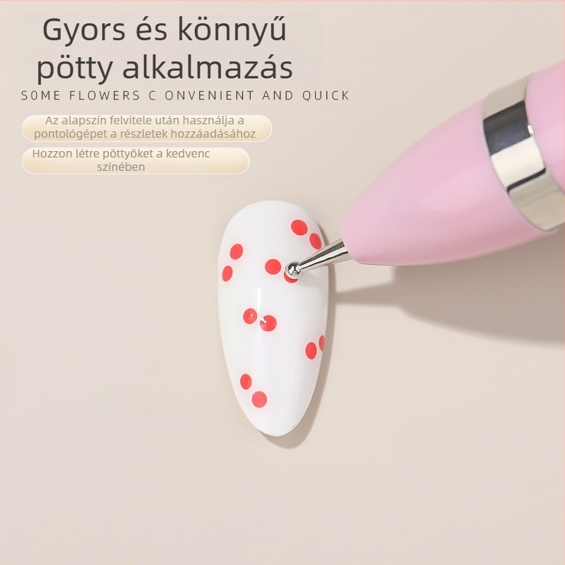 Manikűr 4 az 1-ben lyukasztó toll gyöngy- és gyémántdíszítéssel, forgó eszköz, műanyag hosszú nyél