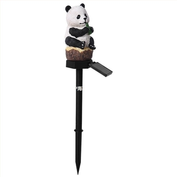 Napelemes Panda LED lámpa műgyantából, kültéri használatra, vízálló kerti és tájvilágítás