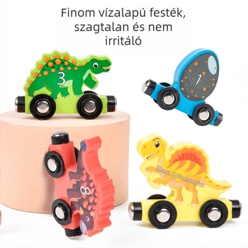 Fából készült mágneses dinoszaurusz vonat építőjáték 3–6 éveseknek – oktató fejlesztő játék