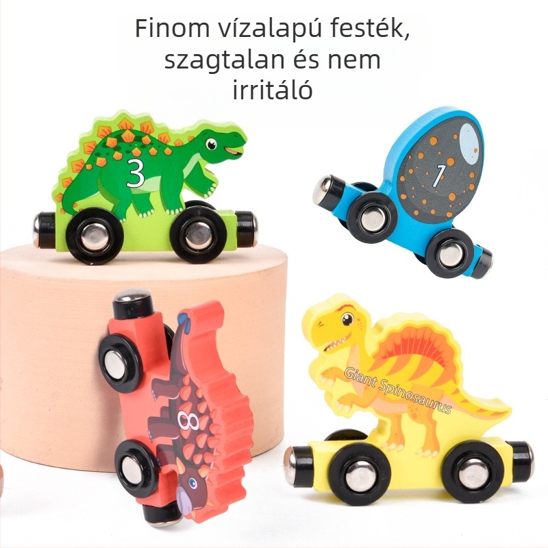 Fából készült mágneses dinoszaurusz vonat építőjáték 3–6 éveseknek – oktató fejlesztő játék