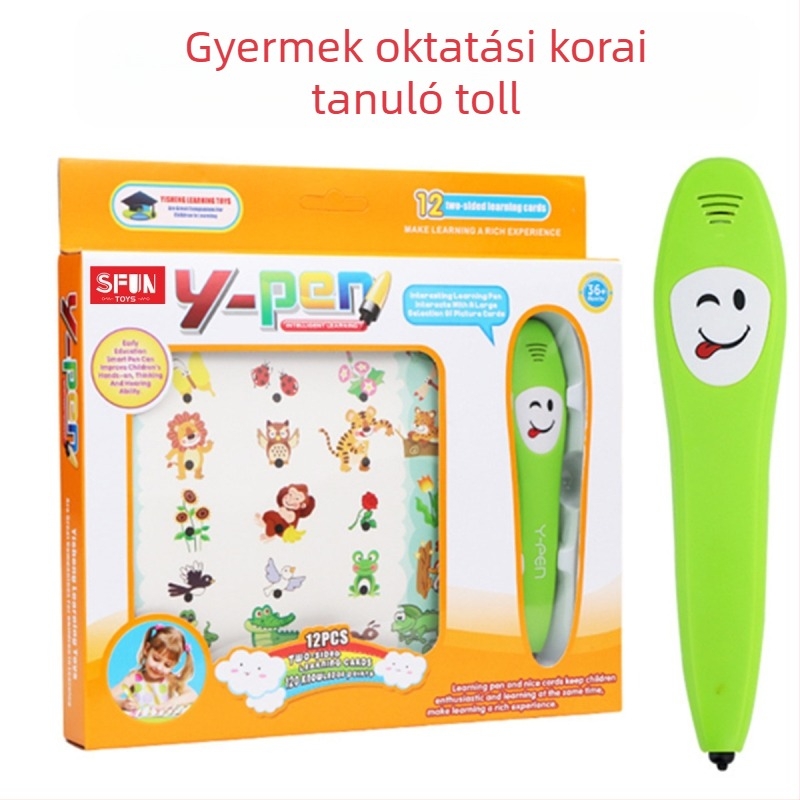 Angol nyelvtanuló olvasó toll gyerekeknek – interaktív funkciók: szülő–gyerek játékok, beszédfelismerés, zene és hangok; anyag: műanyag; táplálás: hagyományos száraz elem; korosztály: 7–14 év