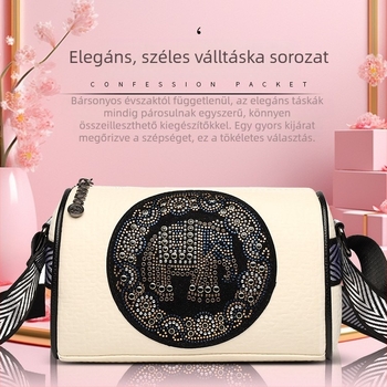PU anyagú párnás táska vállra, henger alakú, cipzárral záródó, belső zsebbel és telefontartó zsebbel