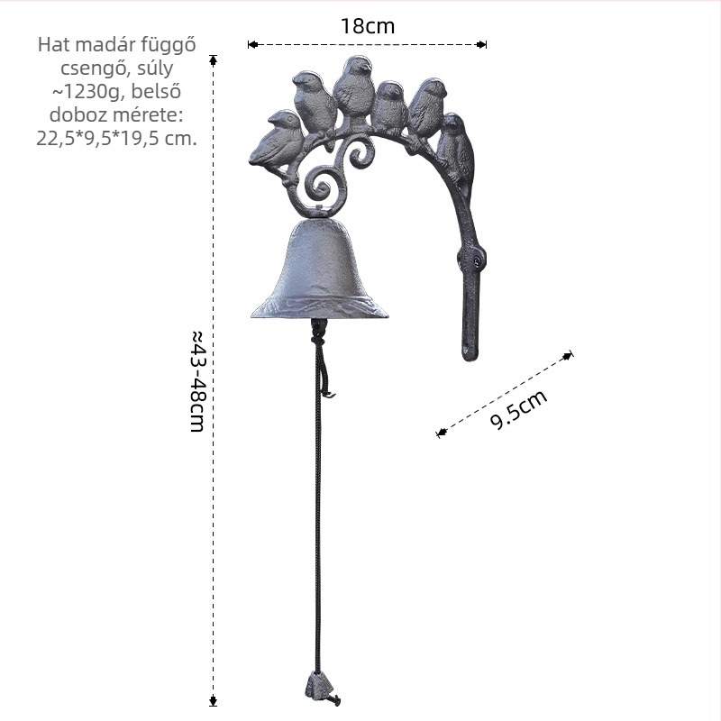 Hat madár kovácsoltvas ajtócsengő — dekor falra, Európa-retro stílusban; Anyag: Vas; Kategória: Hat madár ajtócsengő; Csomagolás: Karton; Ajándékok: Esküvő, Születésnap, Új otthon, Diploma