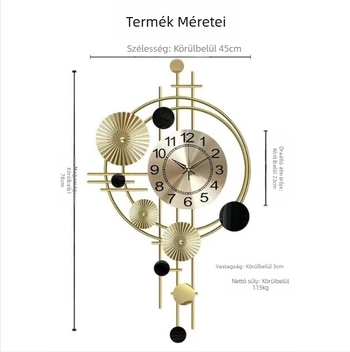 falióra, kör alakú fém tokkal, kvarc mozgású (Aishida 005), elemről működik, modern minimalista dizájn, dekoratív, nappaliba, hálószobába és dolgozószobába, egyoldalas