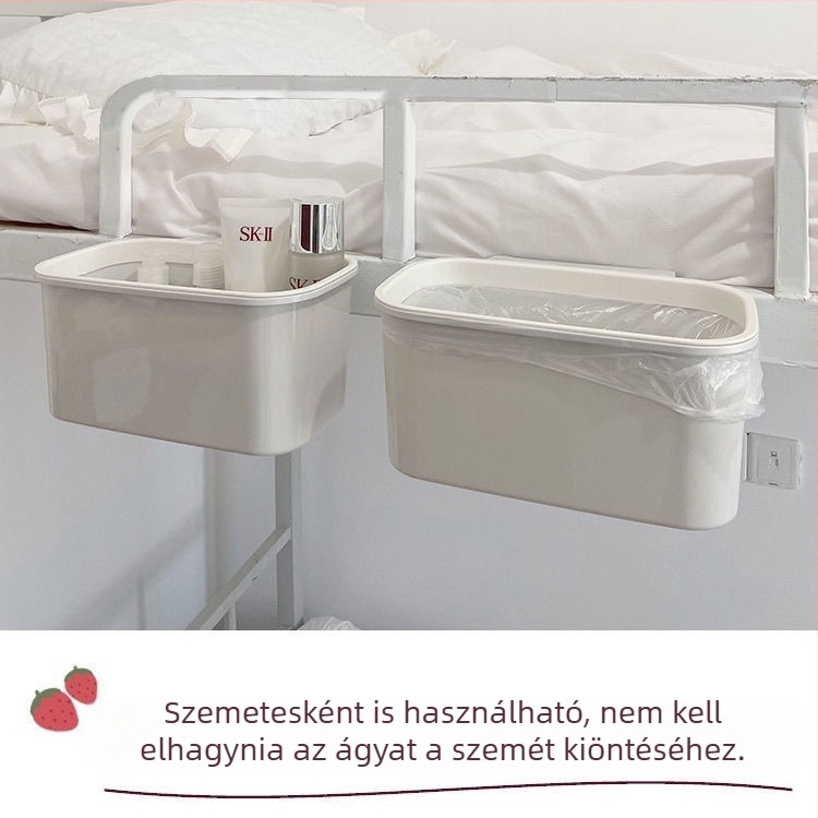 Ágy melletti függő tárolókosár, műanyag, többfunkciós, kampóval rögzíthető, 1 réteg, irodai és hálószobai tároláshoz
