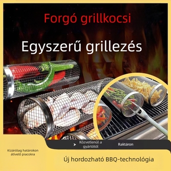 Kör alakú rozsdamentes acél grillszekrény görgős kivitelben, elektropolírozott felülettel; hordozható, könnyen tisztítható, korrózióálló; testreszabás elérhető
