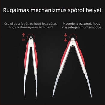 Vörös fogantyúval ellátott rozsdamentes acél ételklipsz, csúszásmentes, hőtűrő, sokoldalú konyhai clip kenyérhez és zöldségekhez, méretek 9, 12 vagy 14 hüvelyk