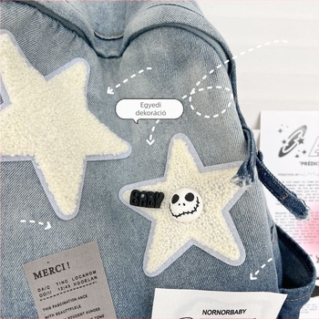 Xipeng Gradient Denim Csillag Hátizsák | Lágy cowboy anyag, Poliészter bélés, Záródás cipzárral, Belső rejtett zseb, Belső elválasztó, Iskolai használatra