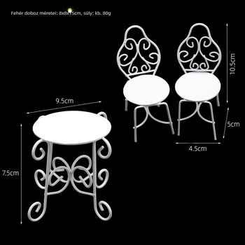 Baba ház vasból készített kültéri teázóasztal és székszett BJD-hez – kert rekvizitum (statikus modell; DIY-kompatibilis; összeszerelés nélkül)