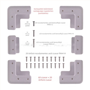 RV napelemtartó, ABS, 0,95 kg, injekciós formázású beépített réz anyákkal a közvetlen csavarozáshoz, ipari szabvány