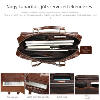 Férfi bőr üzleti táska — városi stílus, első osztályú marhabőrből, poliészter bélés, vízálló