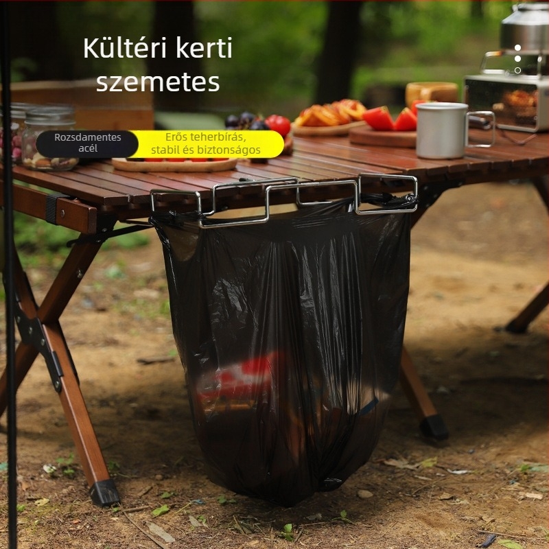Hike Mount Rozsdamentes acél hulladékzsák akasztó, összecsukható asztaltartó kempingezéshez