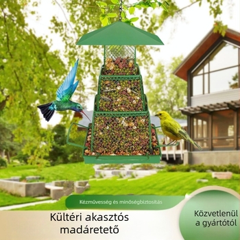 Vasból készült madáretető, függő, hajtogatható dizájnnal, modern minimalist stílus, kertbe, térre és más kültéri helyekre