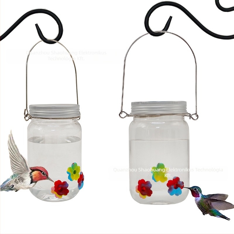 Kolibri víztápláló etető, áttetsző pohárral, Mason jar stílus, kültéri használat, gombos beállítás, IP44