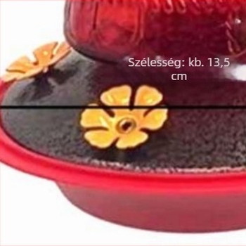 Kolibri etető - kültéri lógó, piros üveg vas alkatrészekkel, automata etetés; anyagok: üveg, műanyag, vas; eredet: Quanzhou
