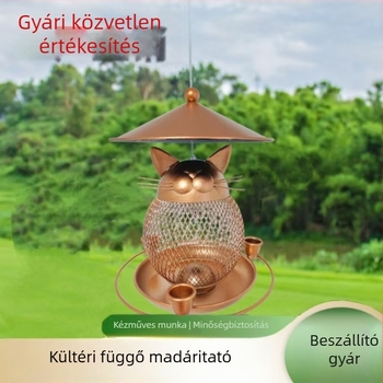 Macskafej alakú karikatúra madáretető vasból, Yizhan Metal márkájú, univerzális használatra, a kertben és közterületen.
