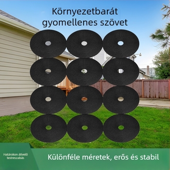 Körkörös nemszőtt gyomvédő szövet – kerti gyommentesítő textil, használat: növények körüli gyomok elleni védelem, belső/külső átmérő személyre szabható, élettartam 5–8 év