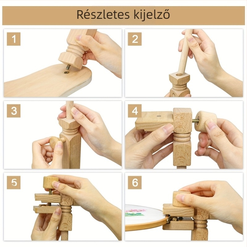  Bükkfa keresztszemes keret, 360°-ban forgó asztali hímzőkeret, manuális és állítható
