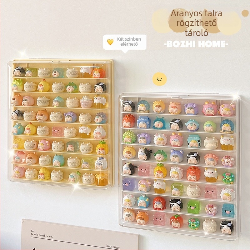 Figura tároló doboz – falra szerelhető kiállító doboz, PET anyag, 1 L kapacitás, porálló, logóval testreszabható