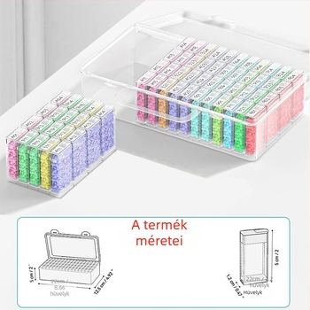 Gyémántfestő tároló doboz 64 rekesszel, műanyagból, ékszerdoboz