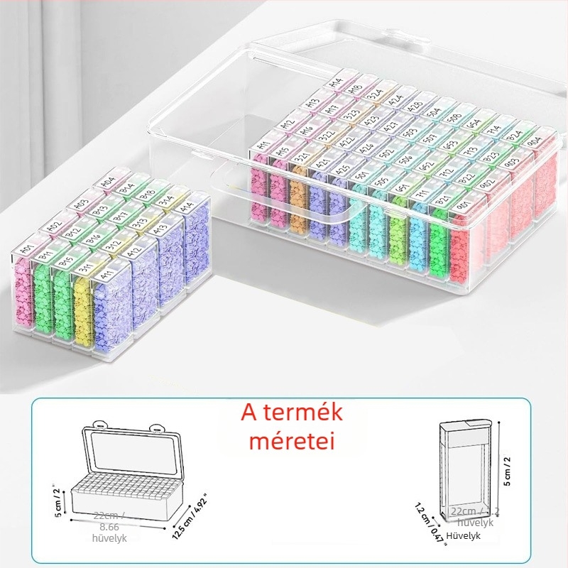 Gyémántfestő tároló doboz 64 rekesszel, műanyagból, ékszerdoboz